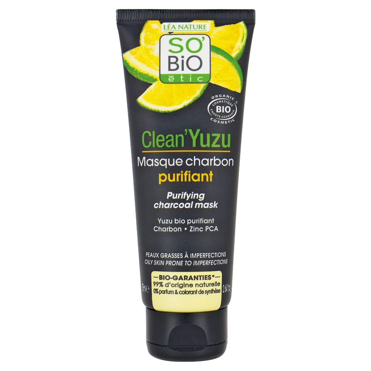 SO’BiO étic Clean Yuzu Maska pleťová čisticí s aktivním uhlím 75 ml