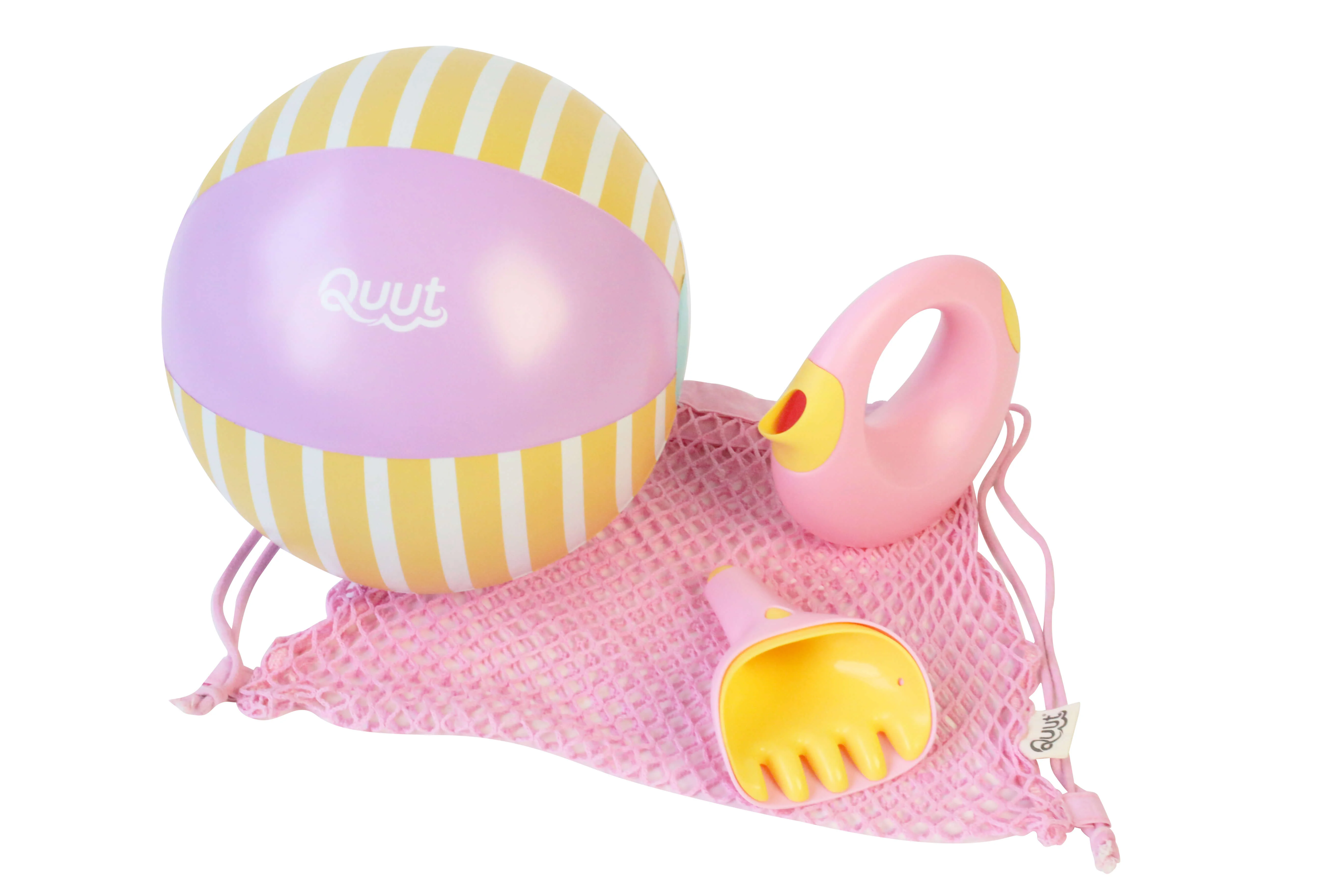 Quut Zahradní set - míč, konvička, hrabičky, lopatka - žlutá a růžová