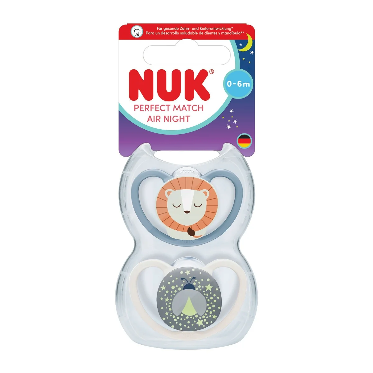 NUK Perfect Match Air Night Dudlík 0–6m box 2 ks firefly/lion