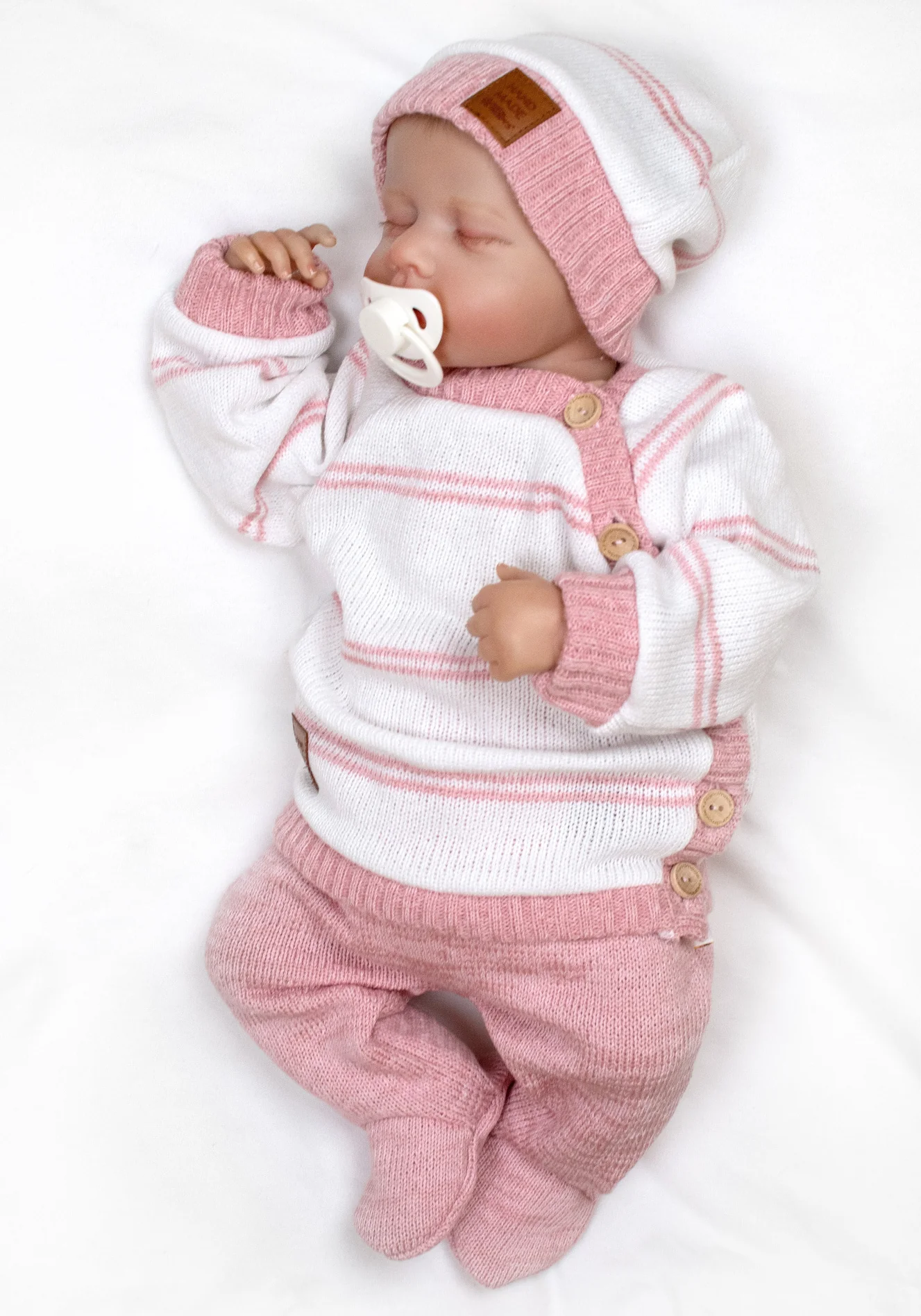 Baby Nellys Pletená sada s jemným proužkem 3D, lux,růžová/bílá