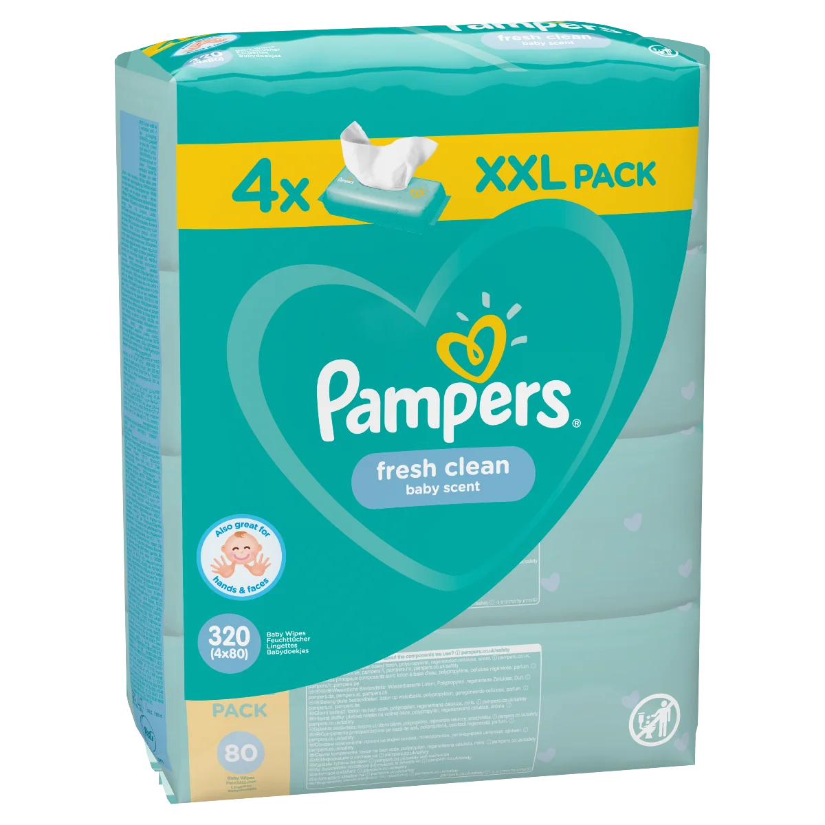 Pampers Fresh Clean XXL vlhčené ubrousky 4x80 ks