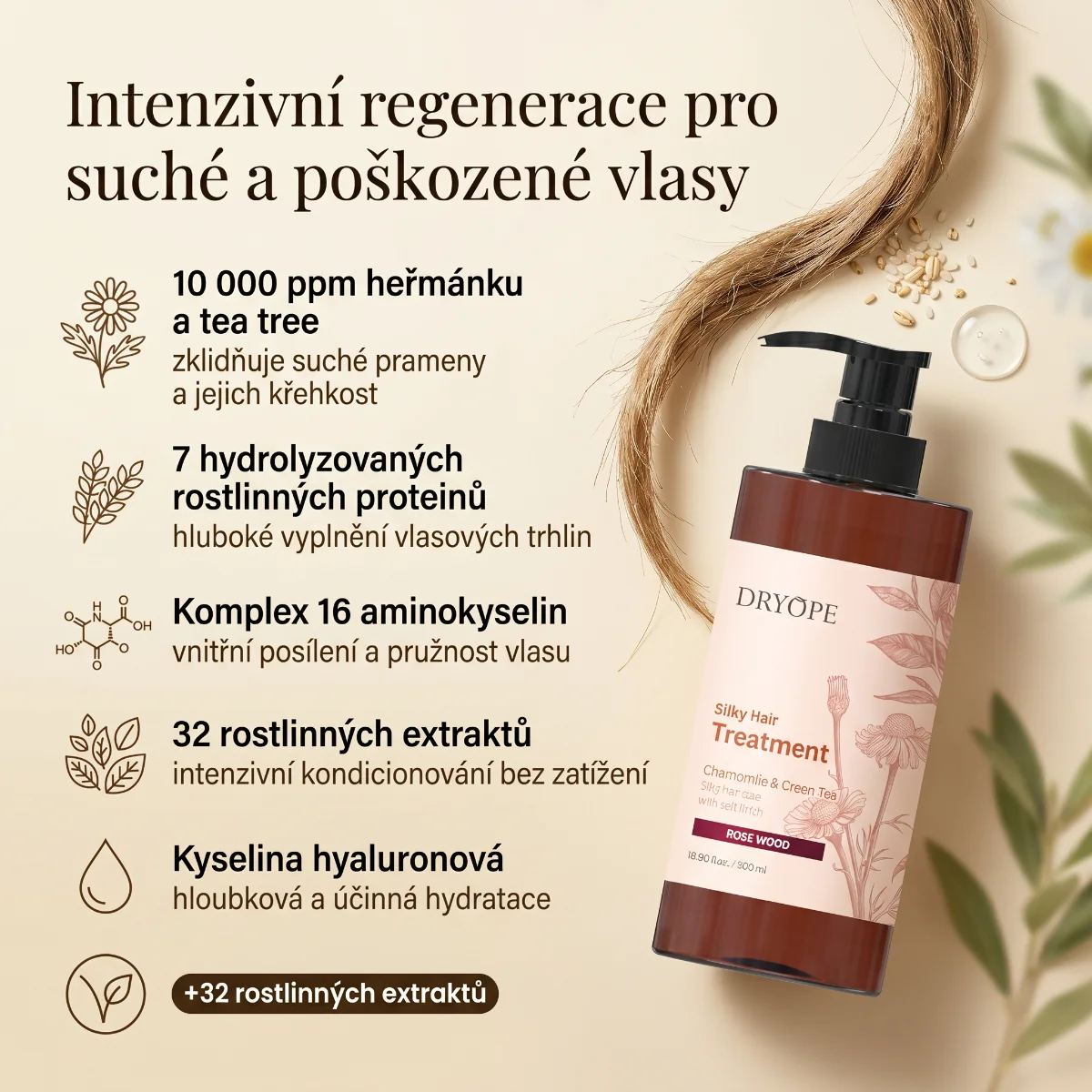 DRYOPE Rose Wood intenzivní pečující kúra na vlasy 500 ml