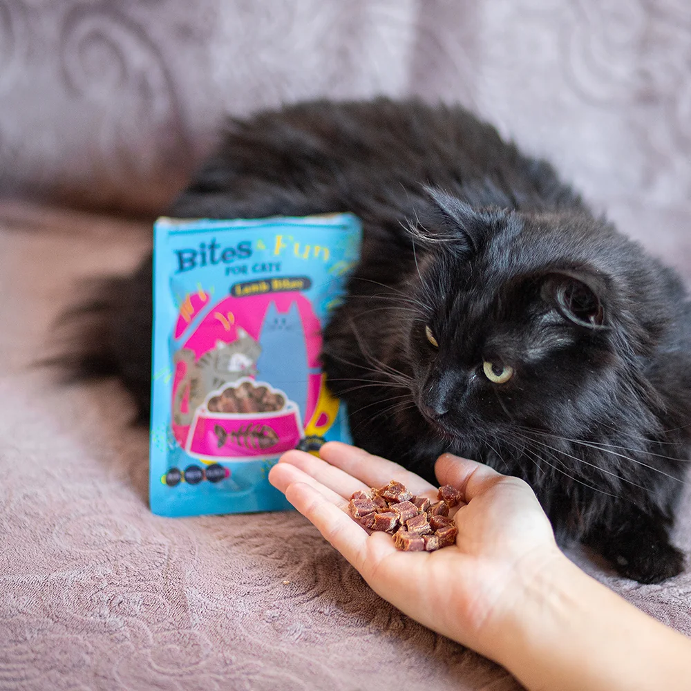 Akinu BITES & FUN Jehněčí & kuřecí & kachní pamlsek pro kočky 12 balení 60 g