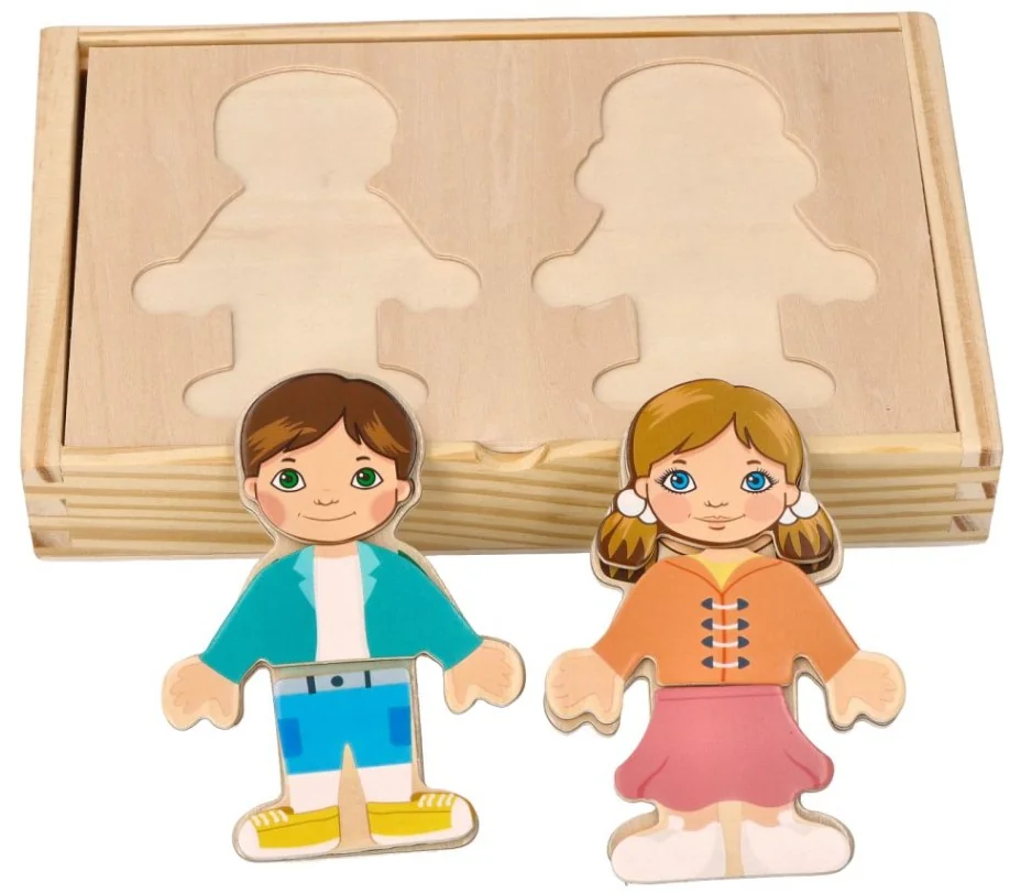 Adam Toys Dřevěná magnetická skládačka v oblékání - Holka a kluk