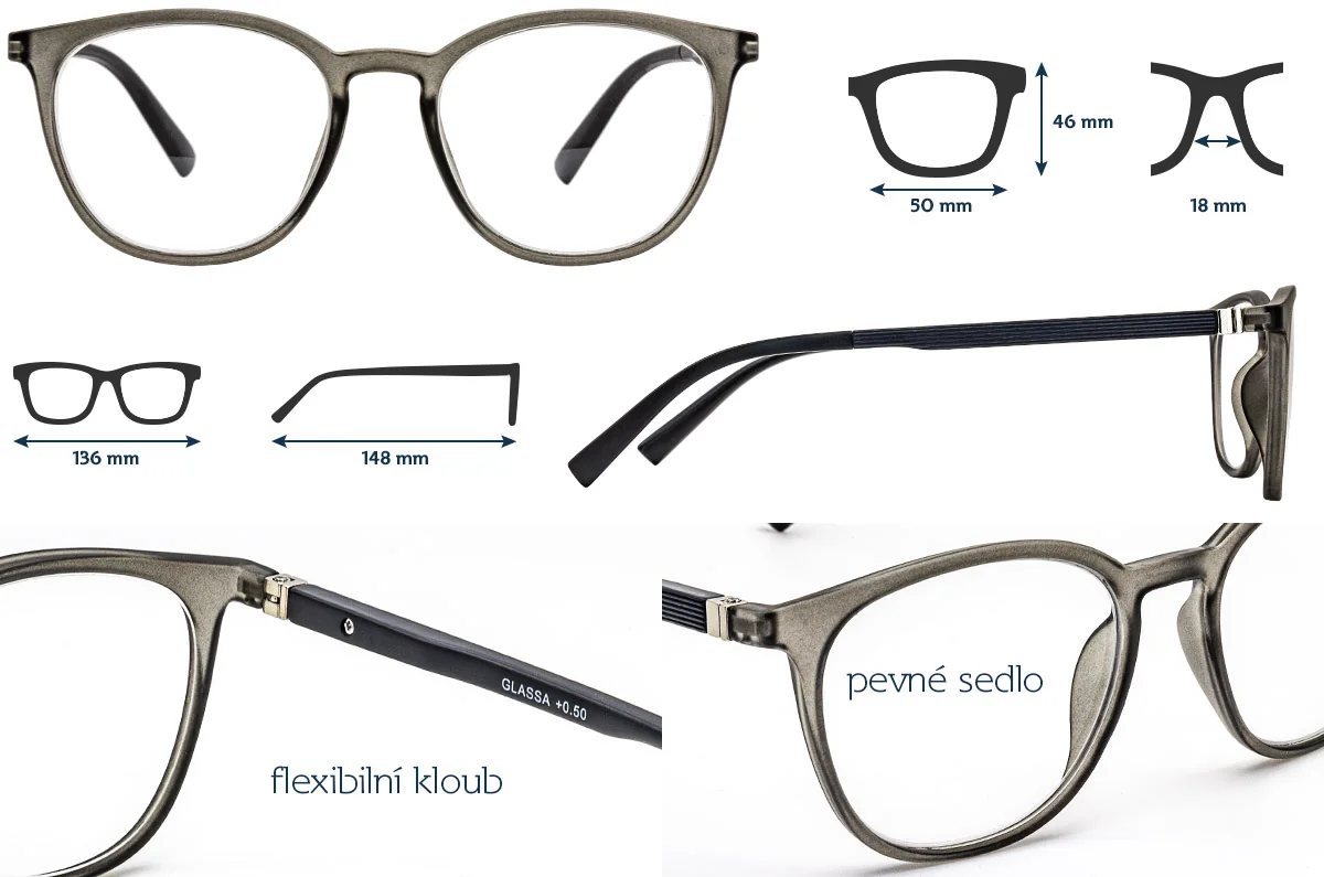 Glassa Brýle na čtení G 327 +1,50 šedé