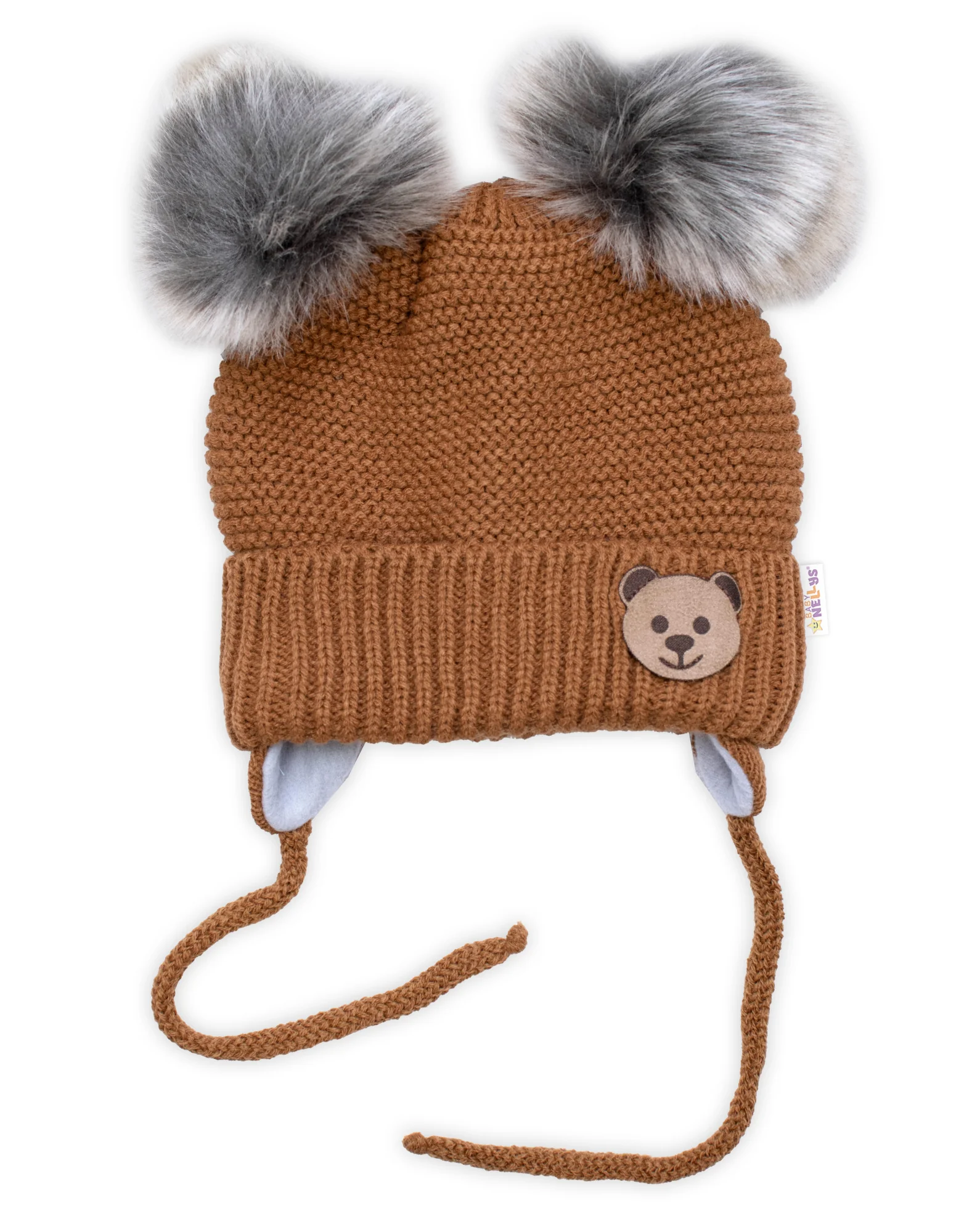 Baby Nellys Dětská sada, zimní čepice s šálou + rukavičky 3D, Teddy Bear - hnědá