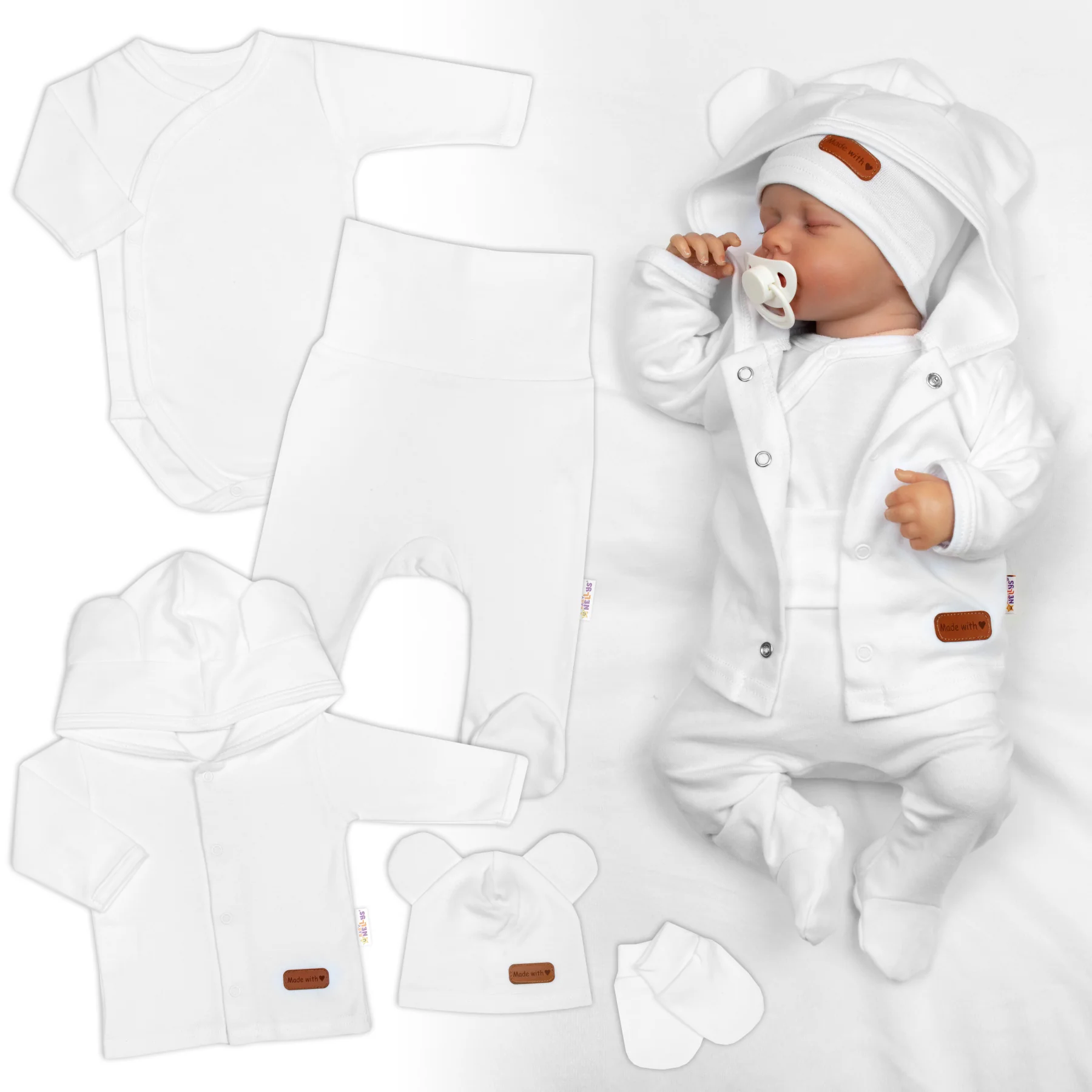 Baby Nellys 5D Bavlněná souprava pro miminko do porodnice Nature, bílá, 62