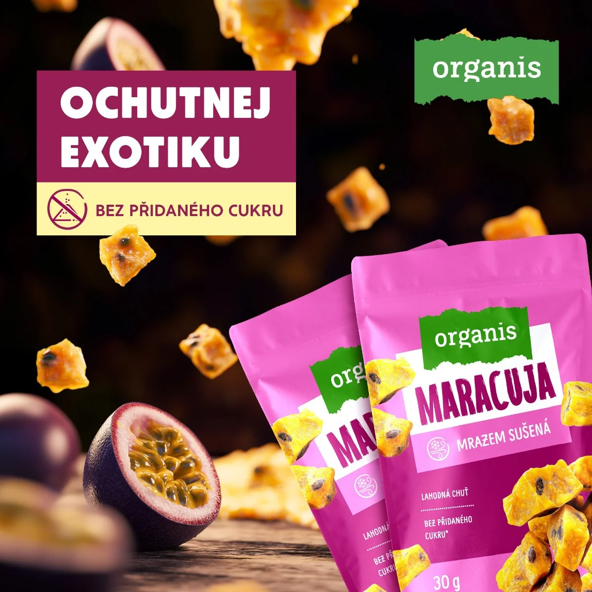 Organis Mrazem sušená maracuja kostky 30 g