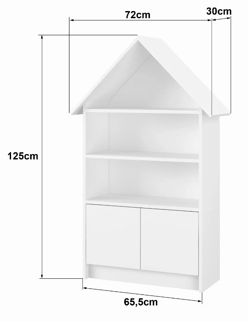 NELLYS Dřevěná knihovna/skříň na hračky Domeček, bílá/růžová