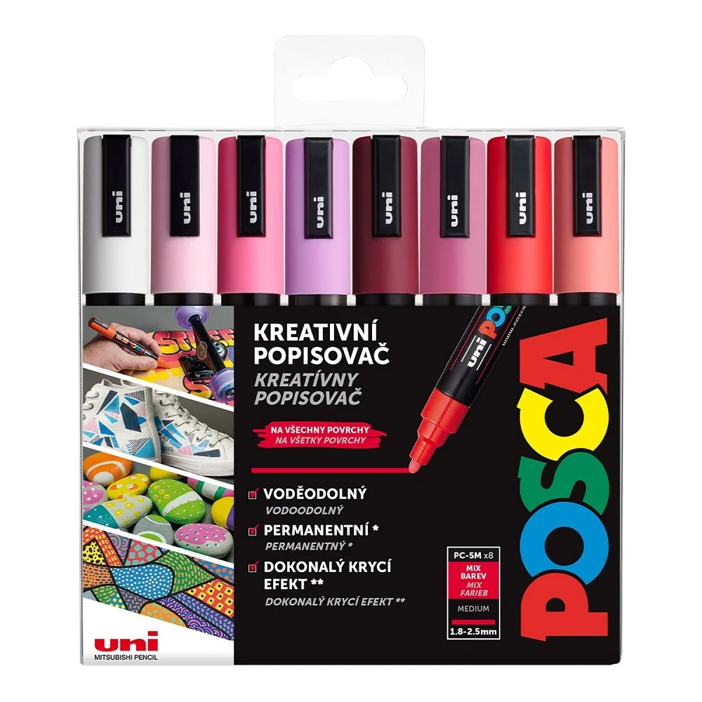 Posca Sada akrylových popisovačů - PC-5M, LOVE, 1,8 - 2,5 mm, mix teplých tónů (8 ks)