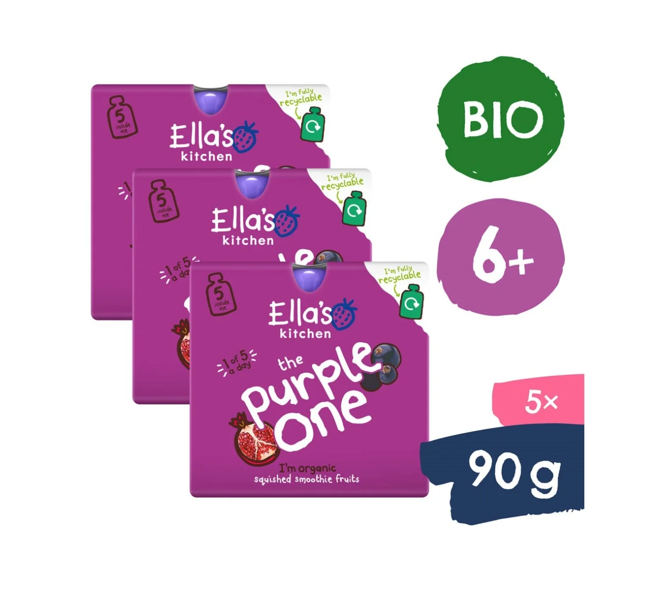 Ellas Kitchen BIO Ovocné pyré Purple One Černý rybíz kapsičky 5x90 g