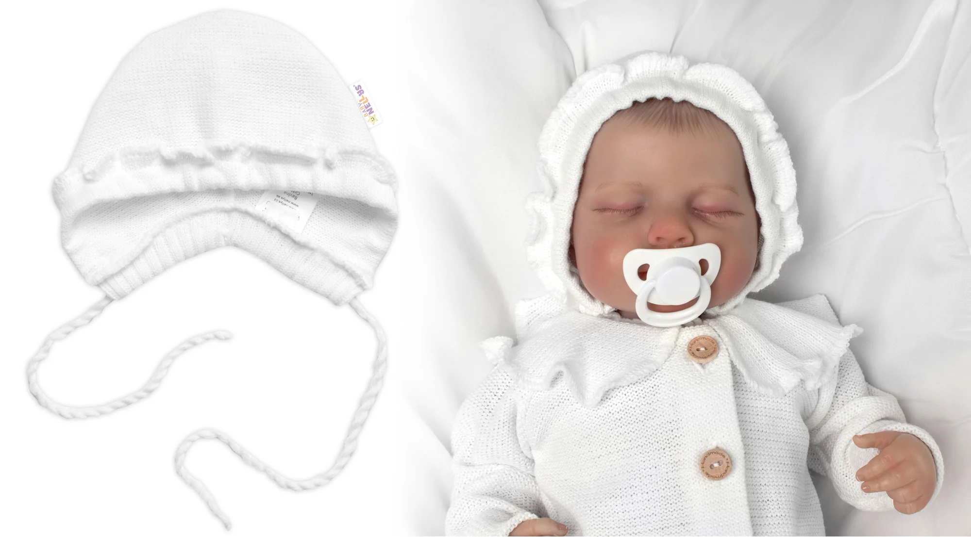 Baby Nellys Pletená čepička bonetka Girl, bílá, 68/74 