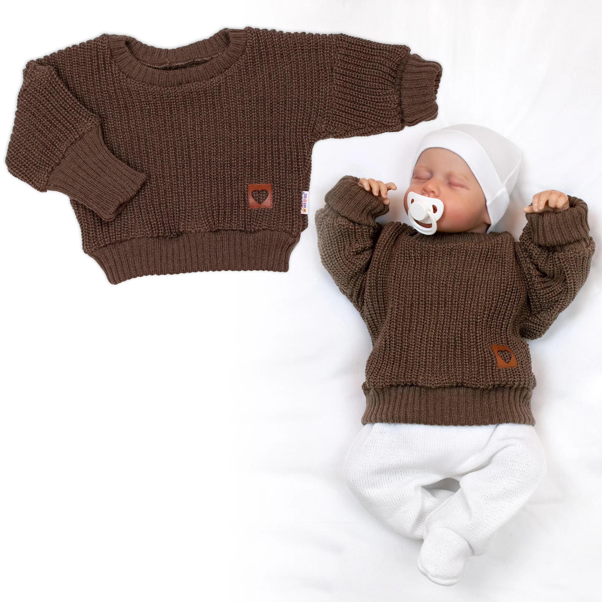 Baby Nellys Rostoucí oversize pletený svetřík pro miminko, hnědý, 68/74