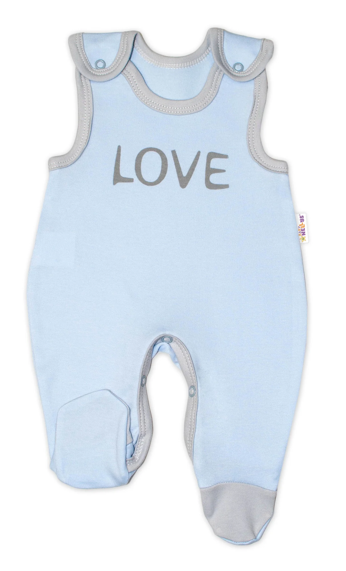 Baby Nellys Kojenecké bavlněné dupačky  Love - modré vel.  62