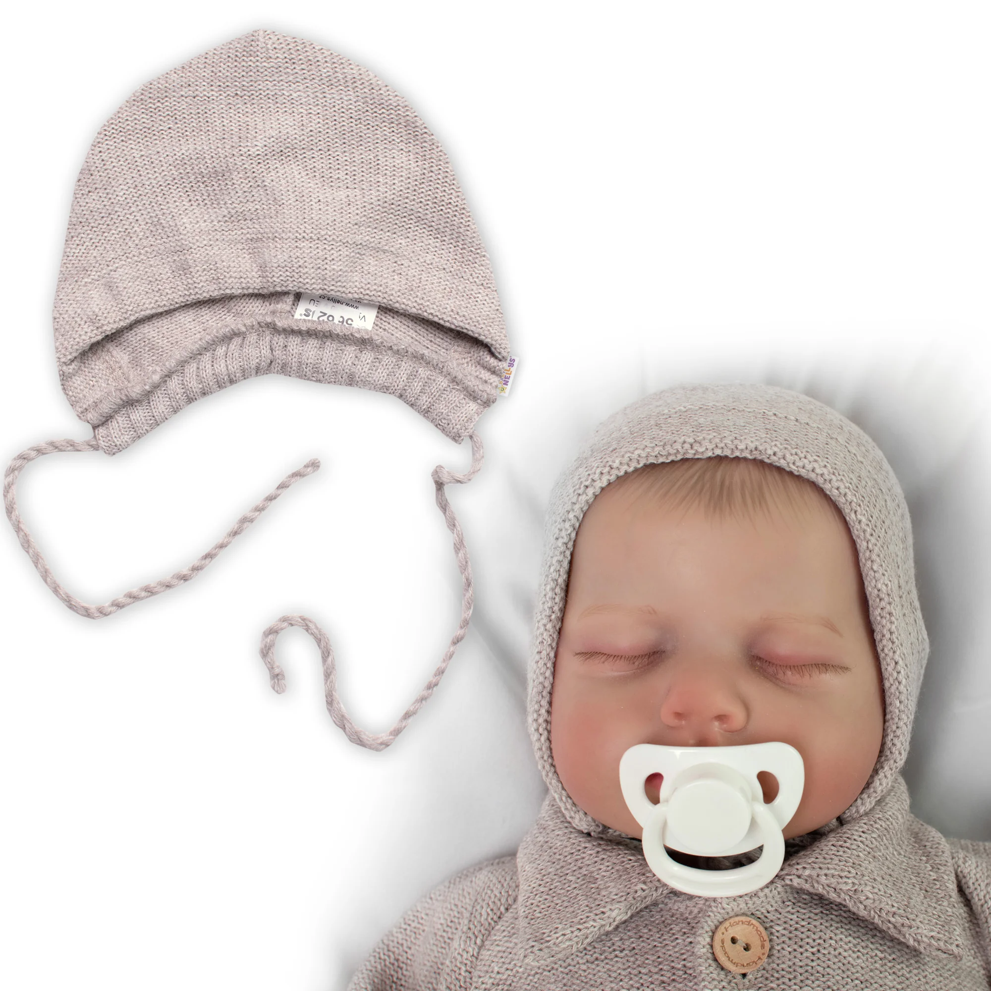 Baby Nellys Pletená čepička bonetka Boy, béžová,56/62