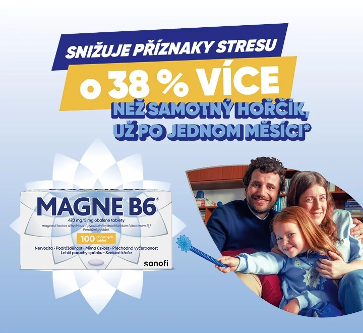 Magne B6. Snižuje příznaky stresu o 38 % více než samotný hořčík už po jednom měsíci.*