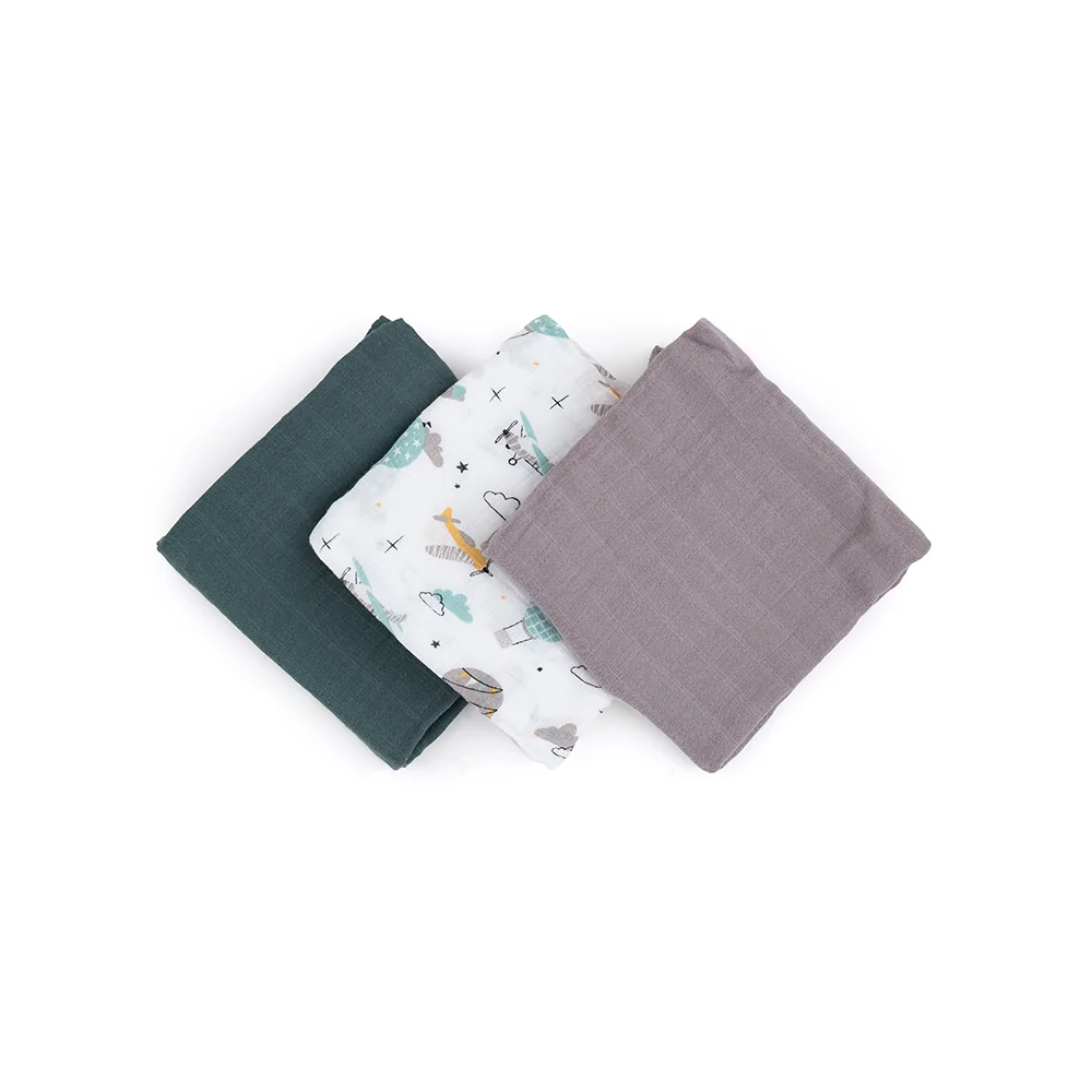 Petite&Mars Sada plen bambusová mušelínová Moussy 68 x 68 cm 3 ks Grey Planes