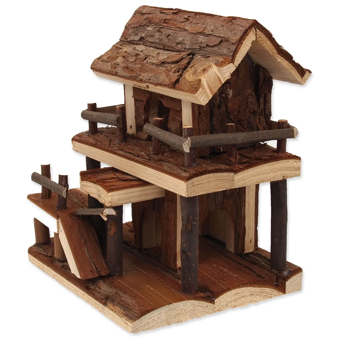 Small Animals Domek dřevěný jednopatrový s kůrou 17x15x20cm