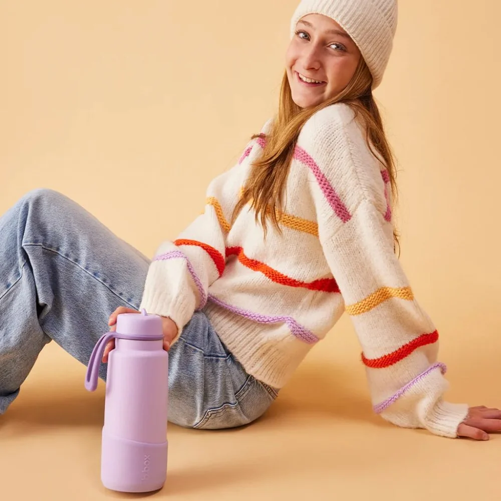 B.BOX Nerezová termolahev s brčkem 1l + Silikonový chránič - lilac love
