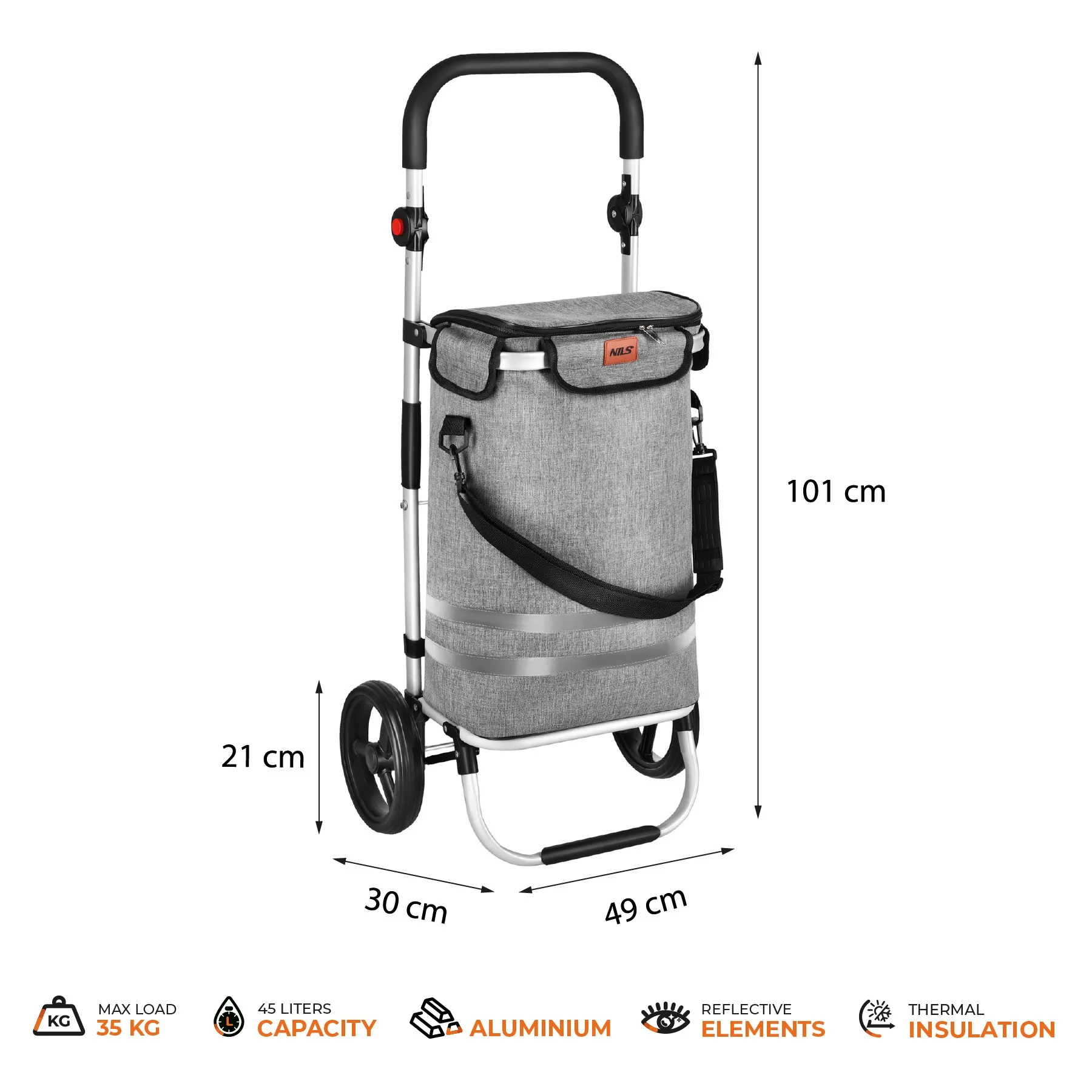 Nils Skládací nákupní taška na kolečkách NC4305 Premium 45L šedá