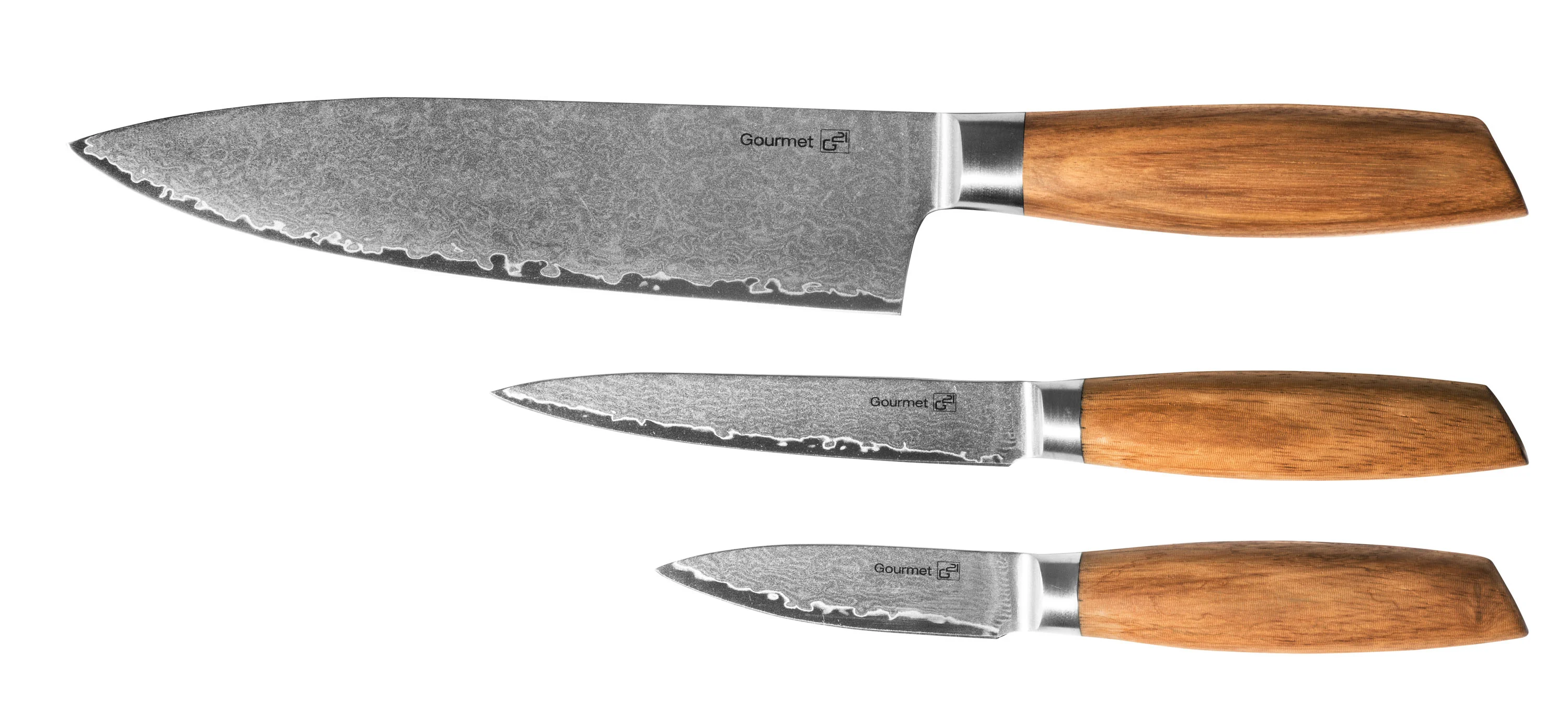 G21 Sada nožů Gourmet Damascus small box 3 ks, rukojeť zebrawood