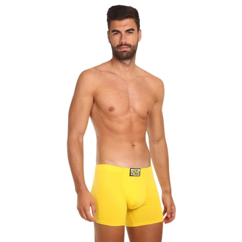Styx Pánské boxerky long klasická guma žluté (F1068) XXL