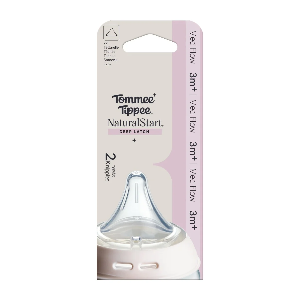 Tommee Tippee Natural Start Anti-Colic Trojúhelníková savička na lahev střední průtok 3m+ 2 ks