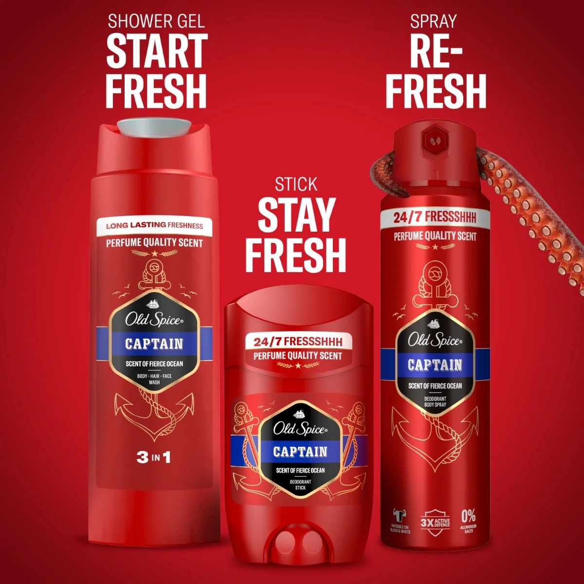 Old Spice Xmass sada Captain deodoranty a sprchový gel 3 ks