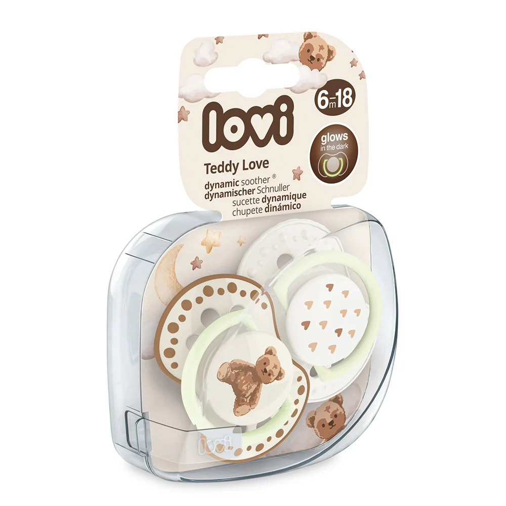 LOVI Teddy Love Dudlík svítící silikonový dynamický 6–⁠⁠⁠⁠⁠⁠18m 2 ks