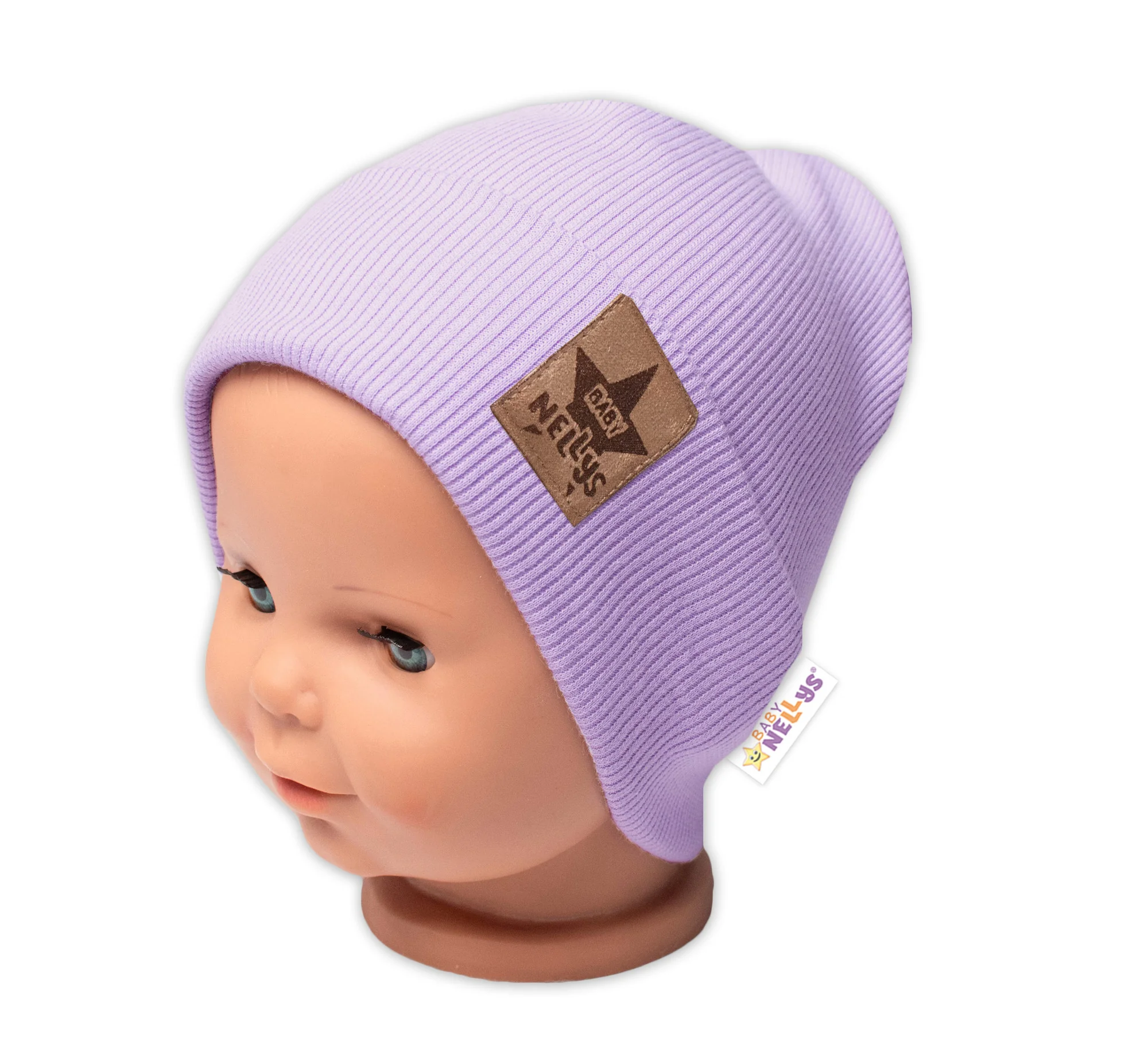 Baby Nellys Žebrovaná dvouvrstvá čepice s lemem - lila vel. 104/110