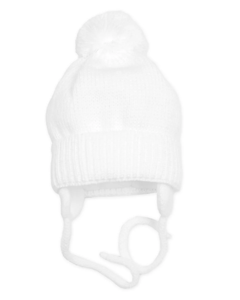 Baby Nellys Zimní čepička s šálou - NATURE, 0-6m - bílá 