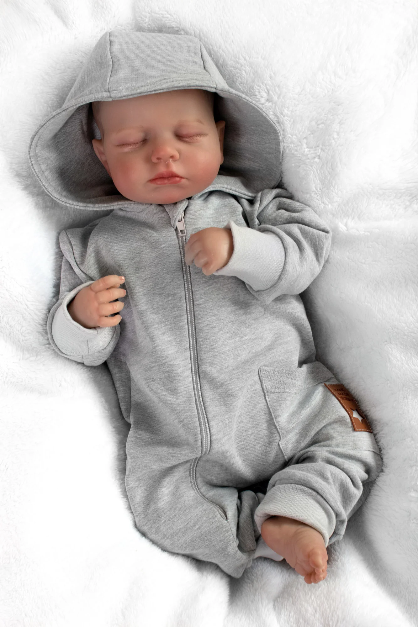 Baby Nellys Teplákový overal s kapsičkou a kapucí BOY,šedý, vel. 86