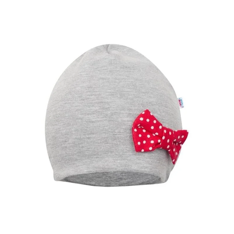 New Baby Kojenecká čepička s šátkem na krk  Missy šedo-červená, vel. 74 (6-9m)