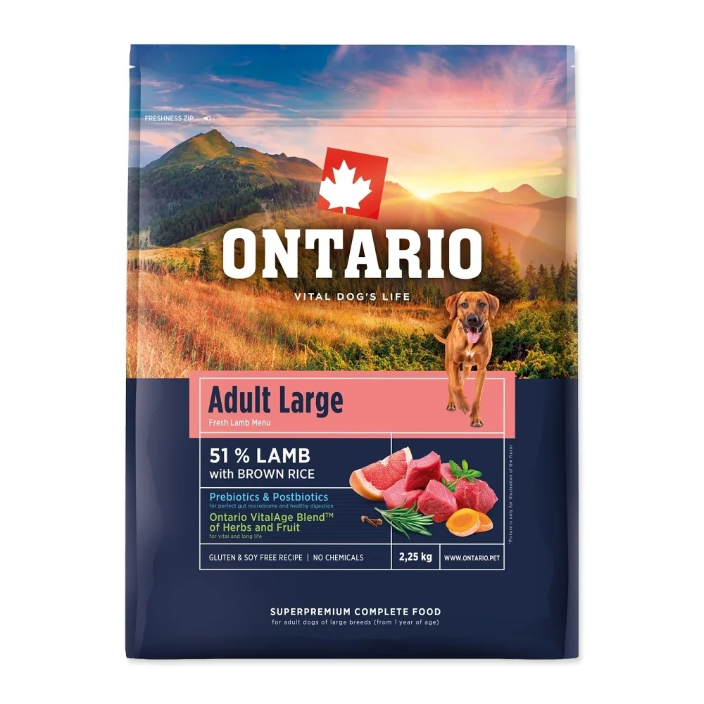 Ontario Adult Large Lamb & Brown Rice krmivo 2,25 kg
