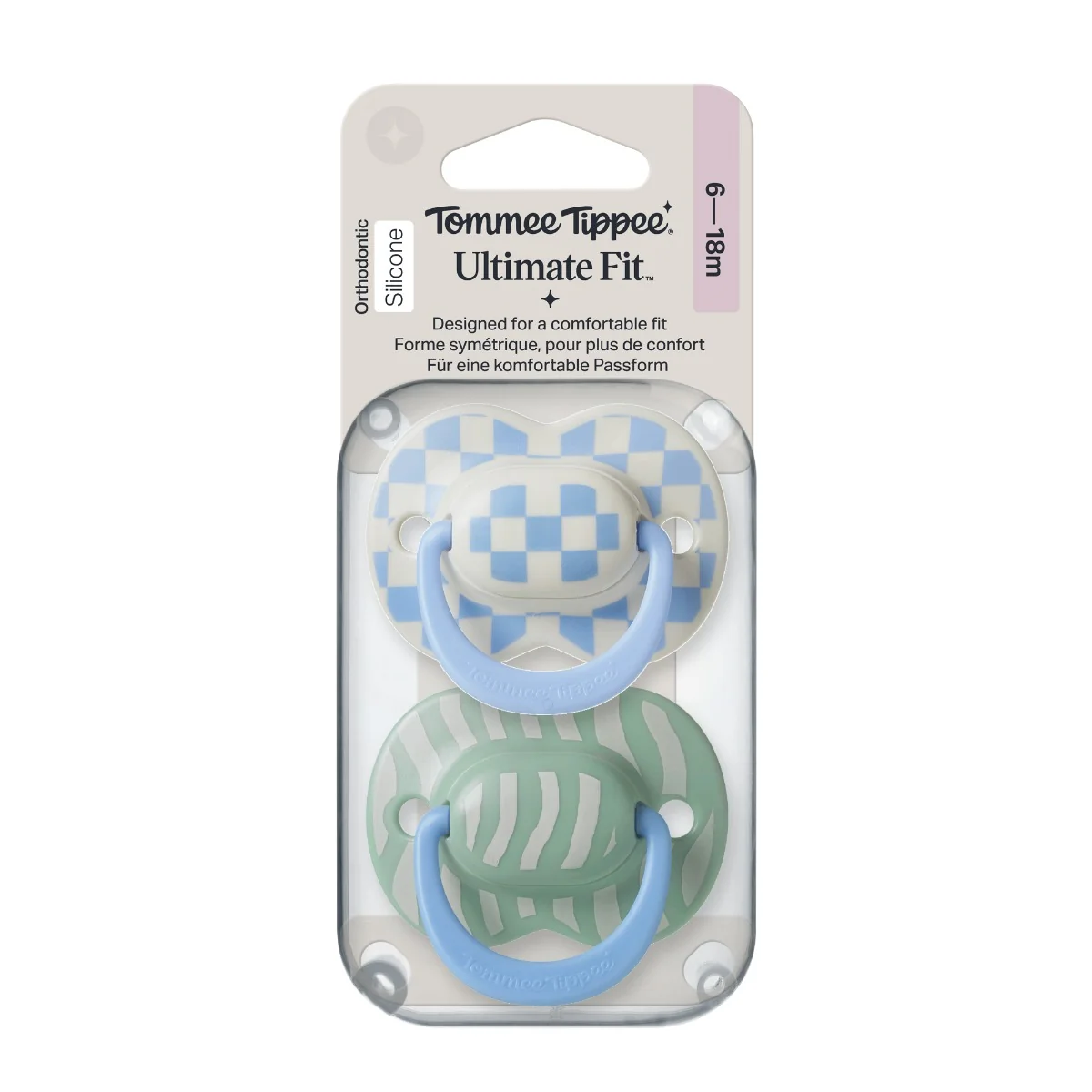 Tommee Tippee Ultimate Fit silikonový dudlík 6-18m, Boy 2 ks modrá