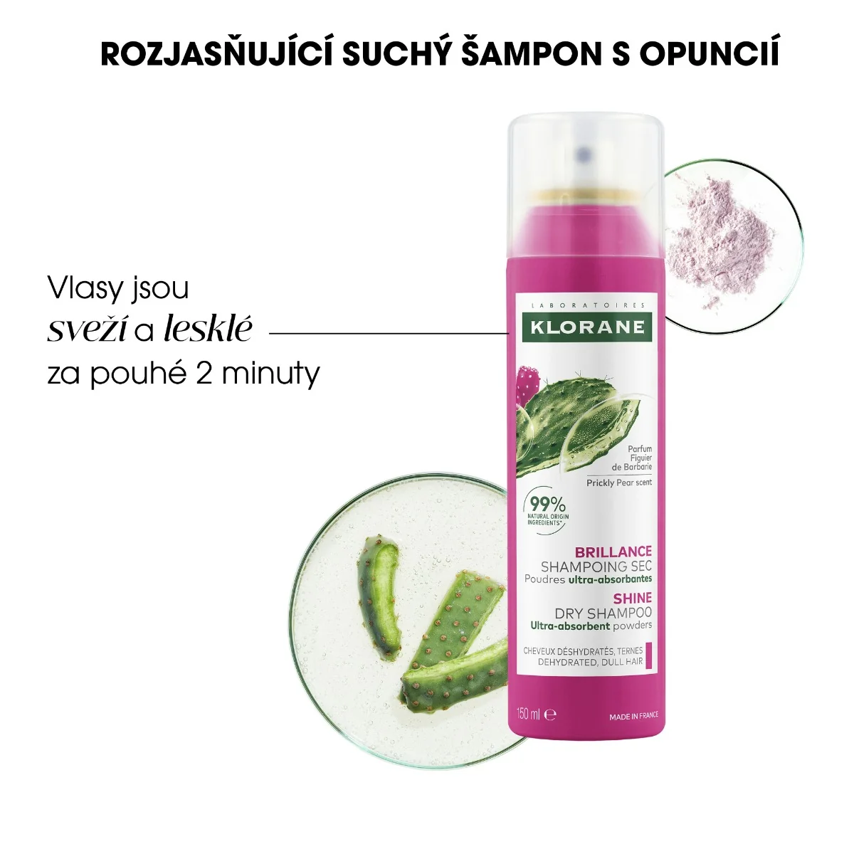 KLORANE Rozjasňující suchý šampon s opuncií 150 ml