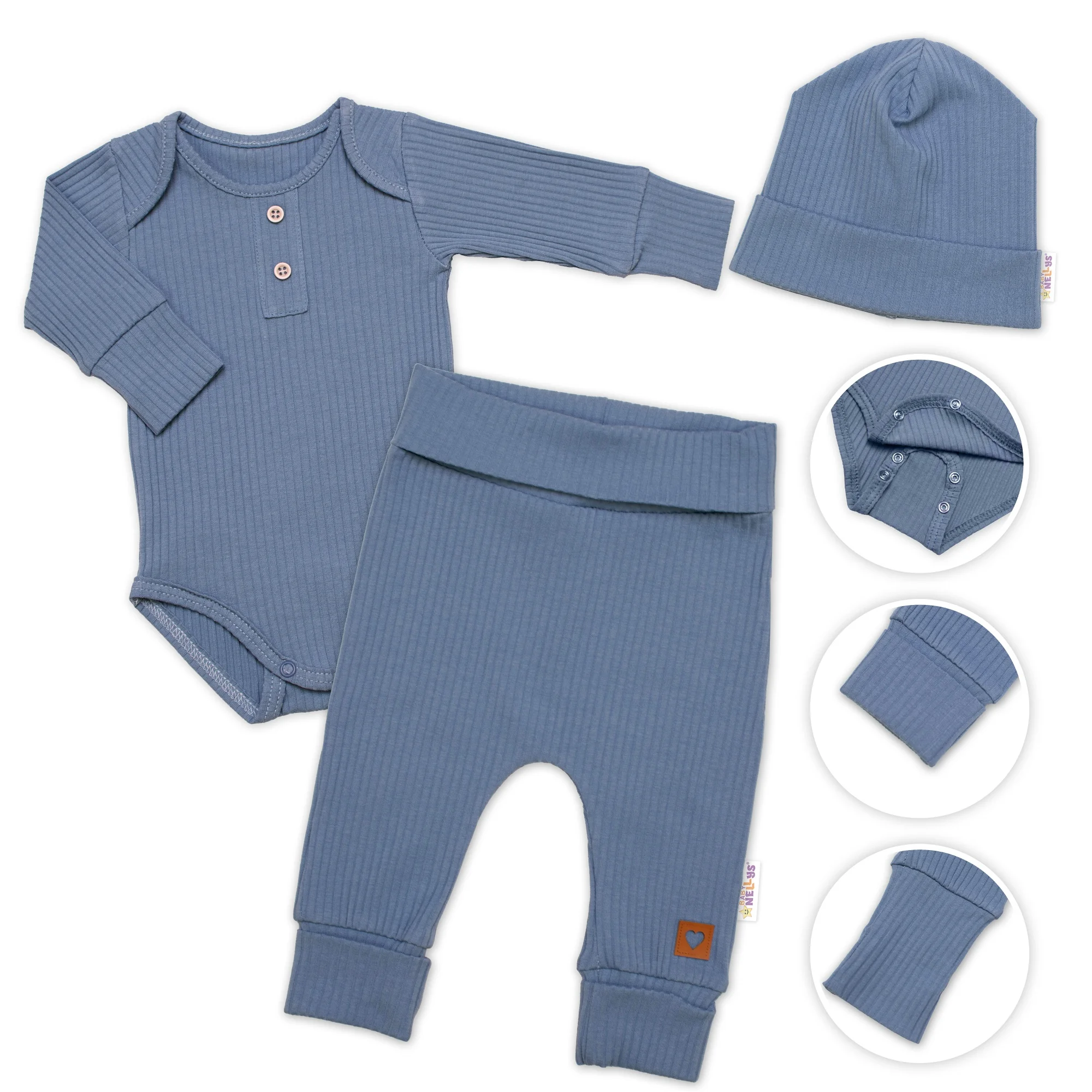 Baby Nellys Žebrovaná rostoucí souprava 3D, Baby Boy - jeans