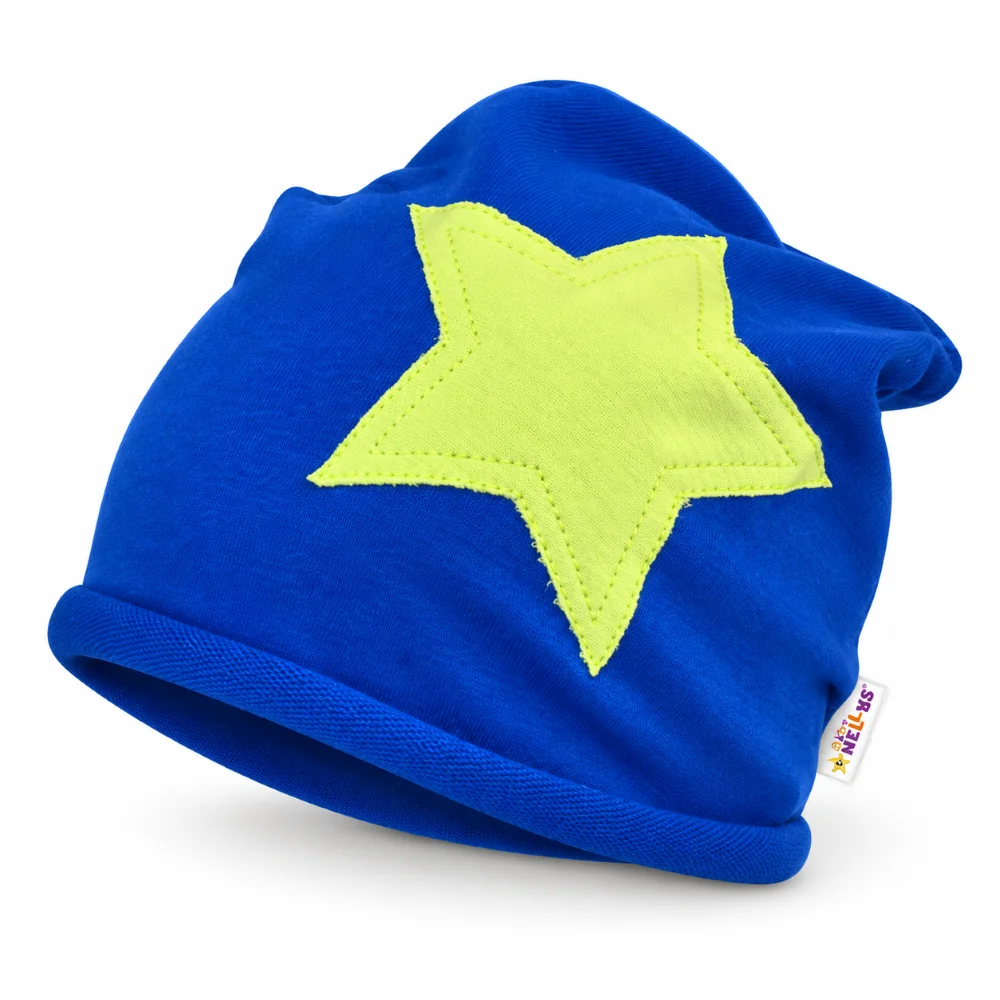 Baby Nellys Bavlněná čepička Stars  - tm. modrá, vel. 104/116