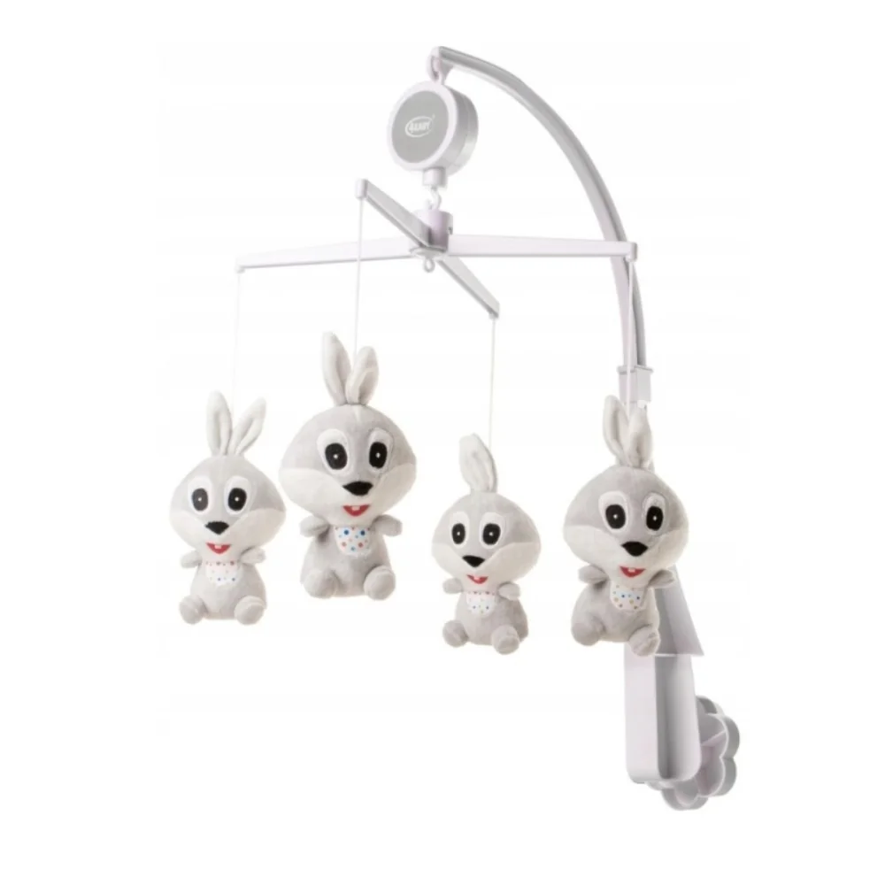 4 BABY Plyšový kolotoč nad postýlku Rabbit - šedo/bílý