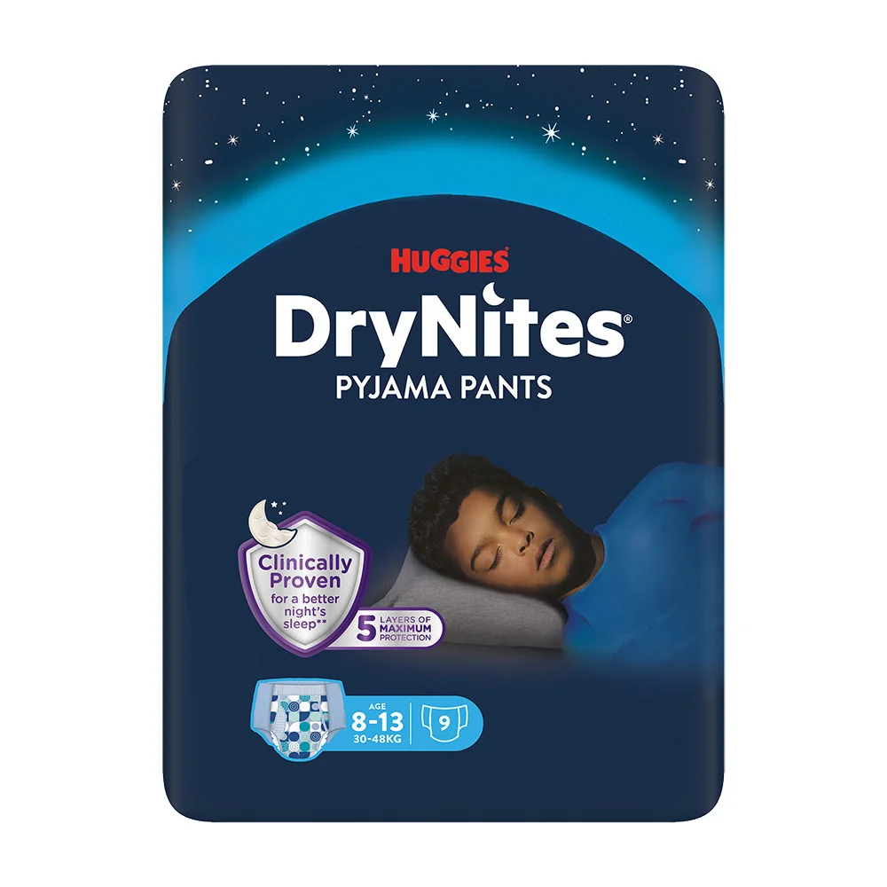Huggies DryNites Boy 8–⁠⁠⁠⁠⁠⁠13 let 30–⁠⁠⁠⁠⁠⁠48 kg absorpční kalhotky 9 ks