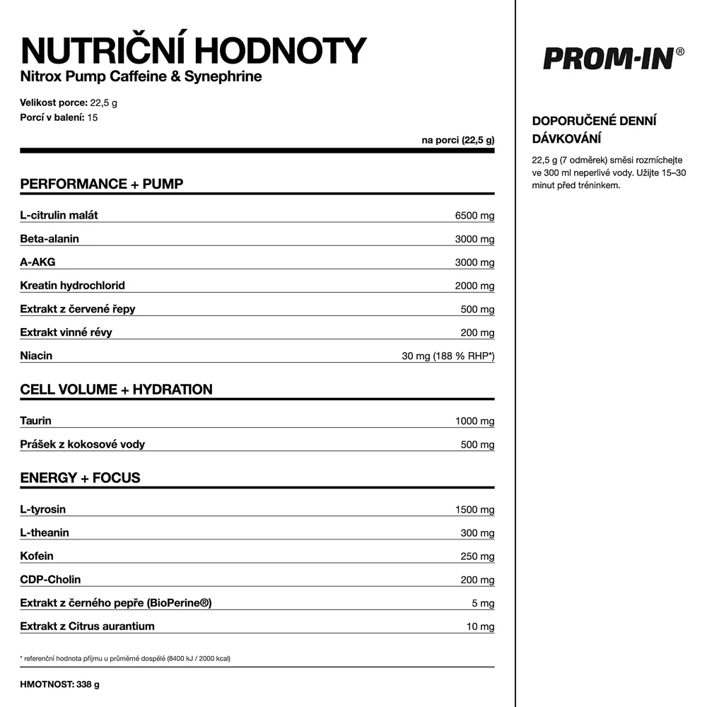 PROM-IN Nitrox Pump caffeine & synephrine 22,5 g malina-citron