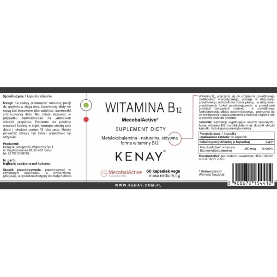 Kenay Vitamin B12 methylkobalamin MecobalActive 250 µg 60 kapslí