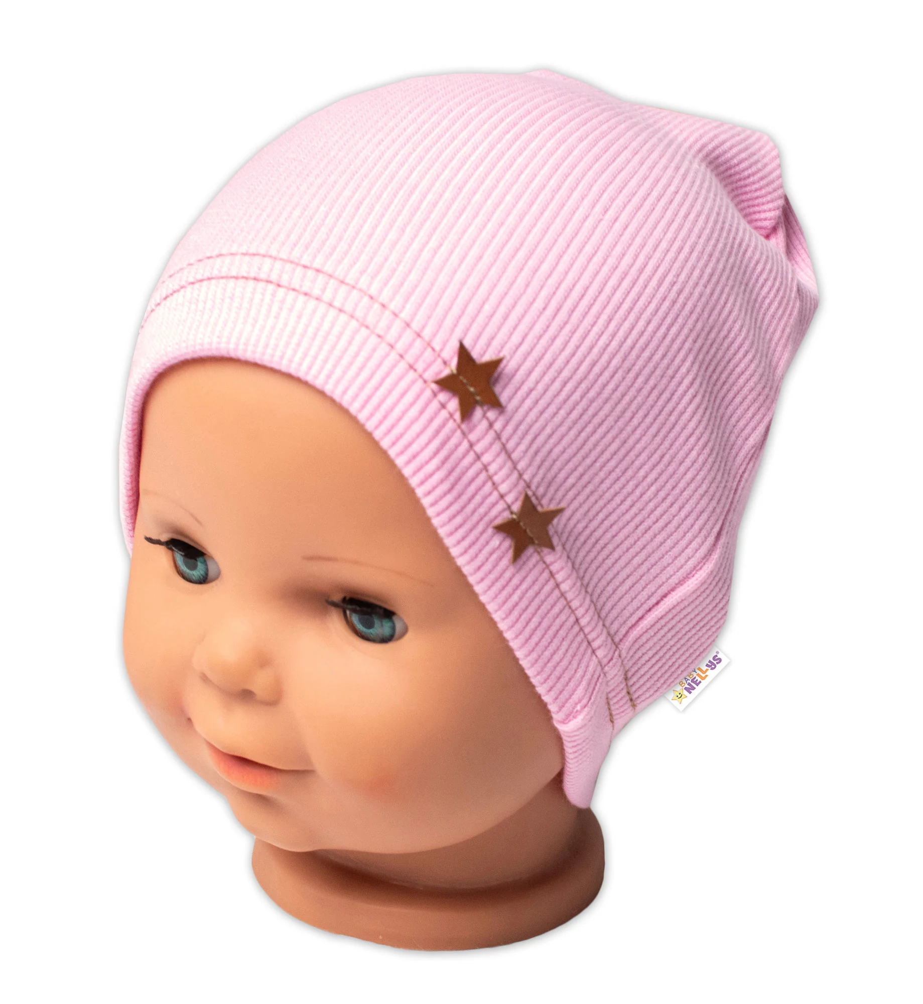 Baby Nellys Žebrovaná čepice Hvězdičky - růžová vel. 80/86
