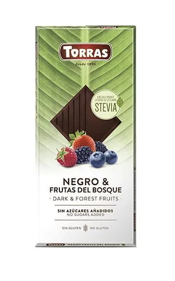Torras Negro Dark čokoláda s lesním ovocem a stévií 125 g