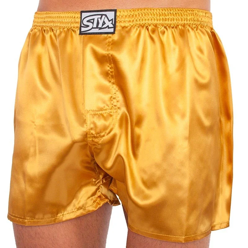 Styx Pánské trenky klasická guma saténové zlaté (C685) XL