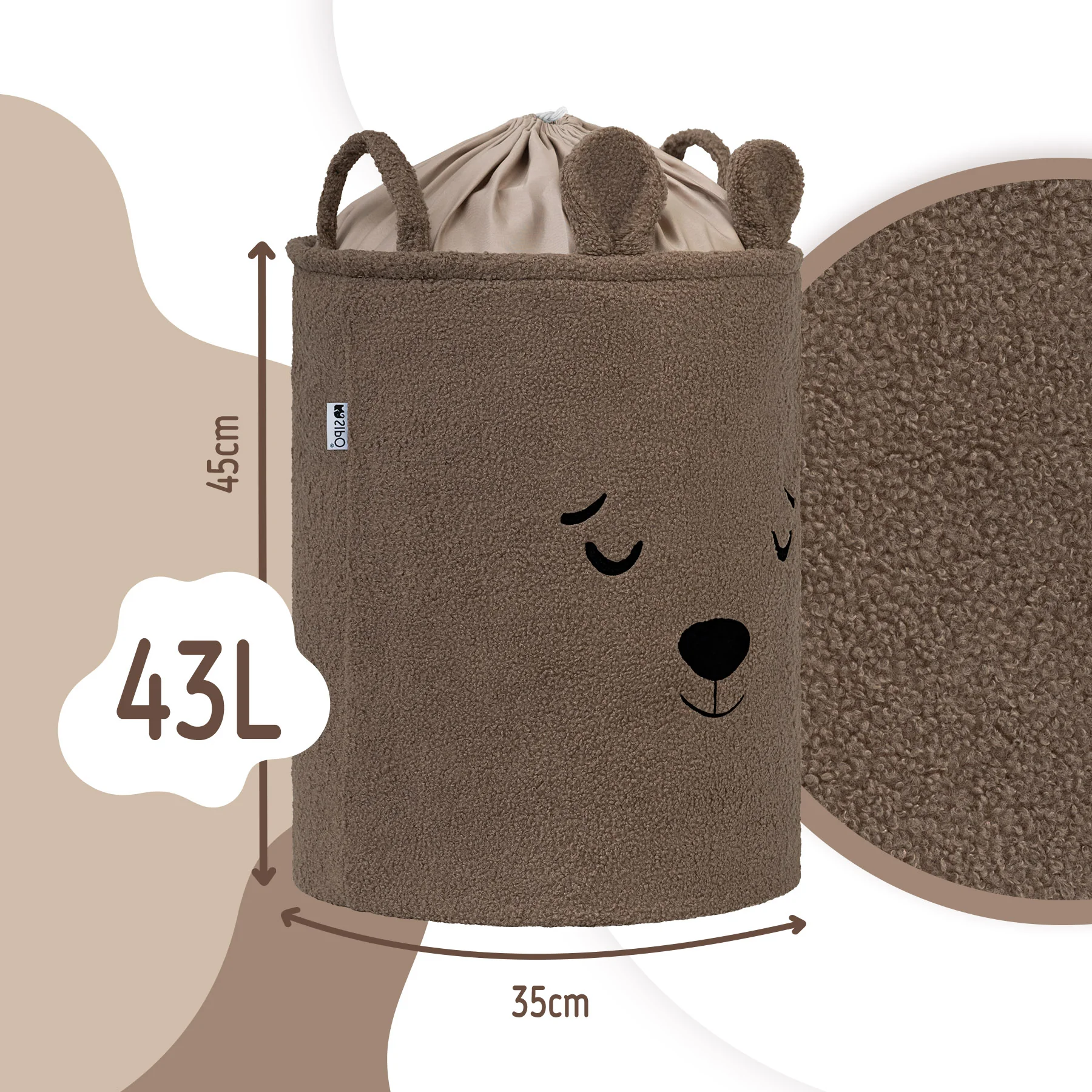 SIPO Koš na hračky Premium Bouclé se šňůrkou / 43 l, Bear (Brown)