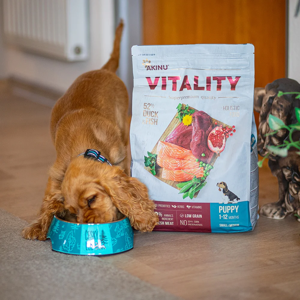 Akinu VITALITY kachní & rybí granule pro malá střední štěňata 3 kg