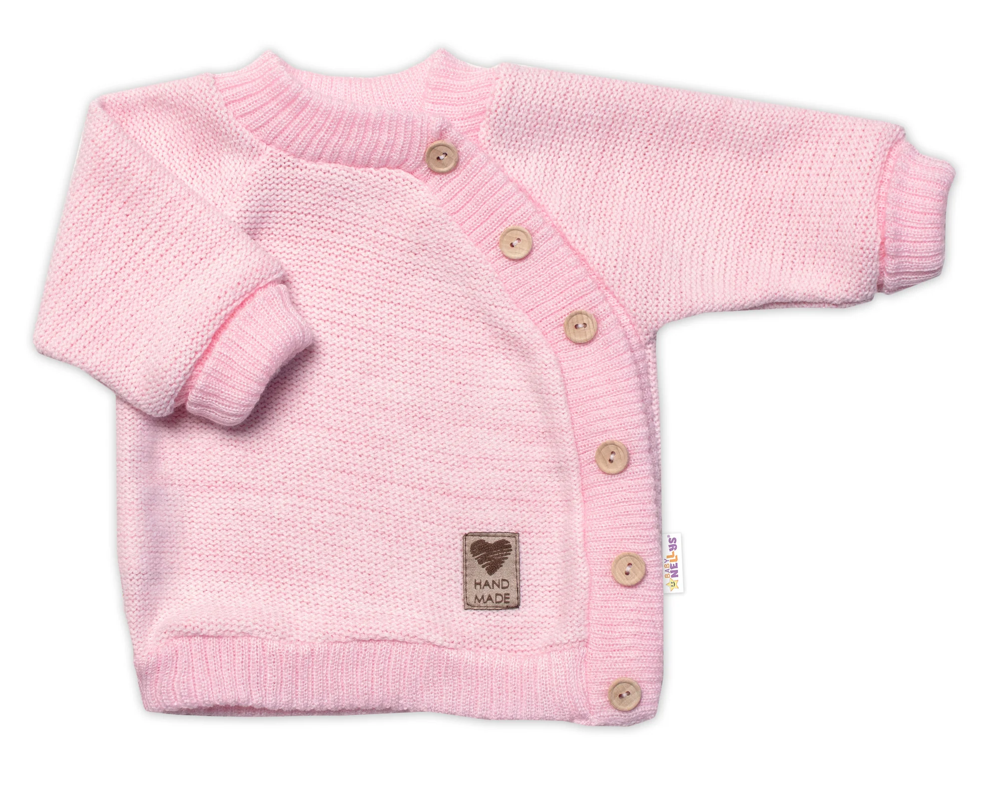 Baby Nellys Pletený svetřík s knoflíčky, zap. bokem, Hand Made,růžový,56/62