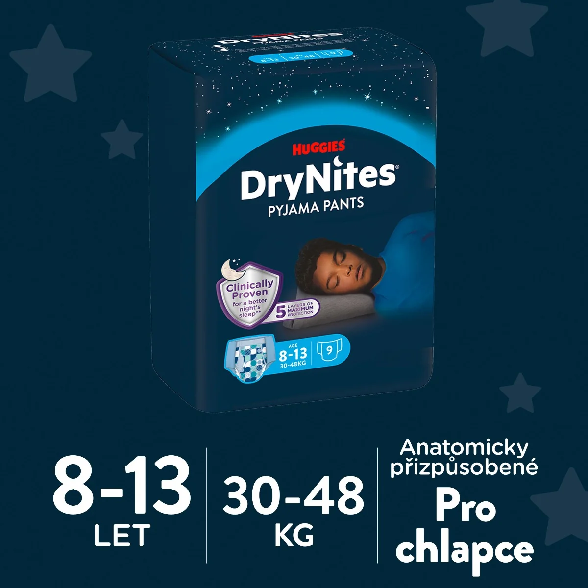 Huggies DryNites Natahovací kalhotky pro chlapce 8–13 let 30–48 kg 9 ks