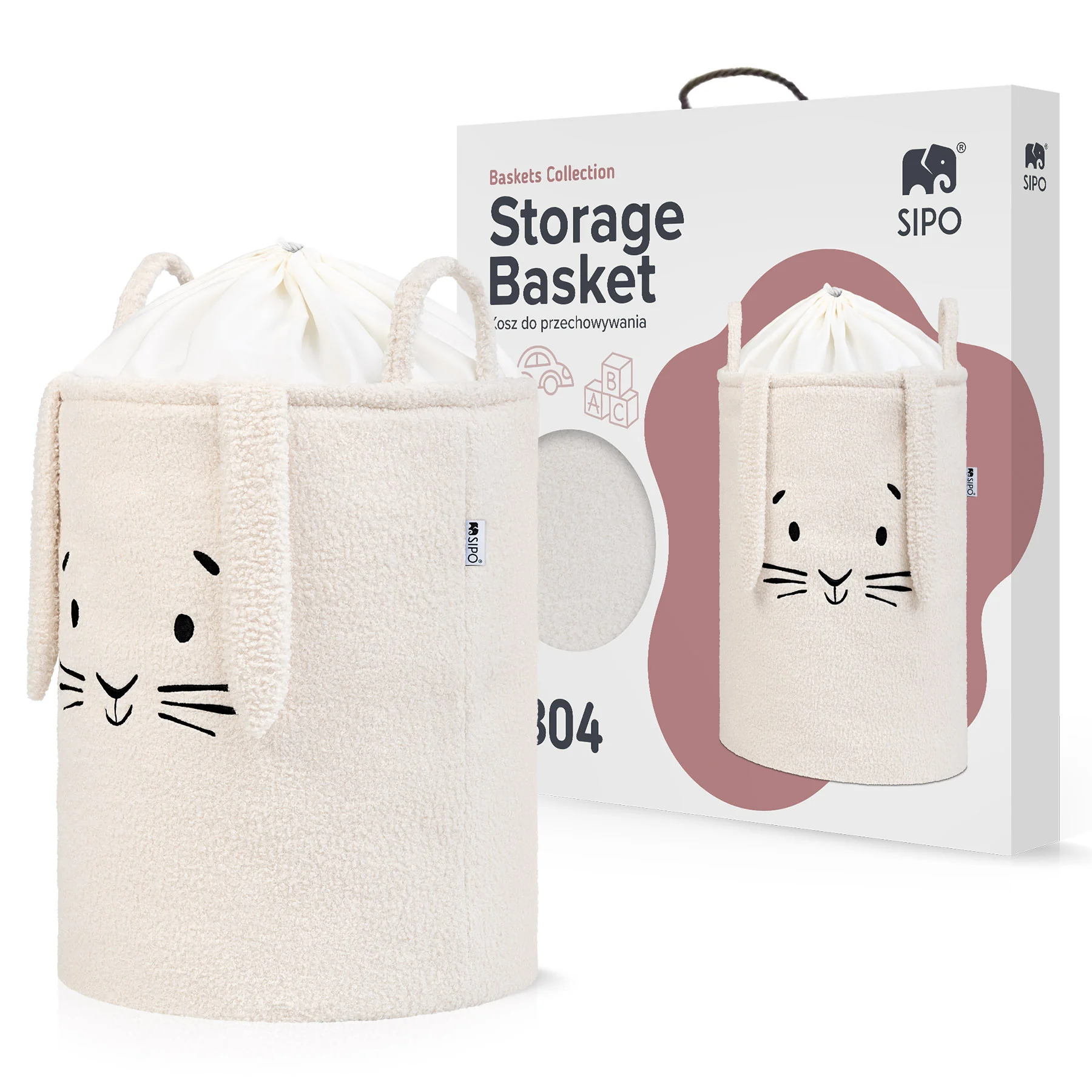 SIPO Koš na hračky Premium Bouclé se šňůrkou / 43 l, Rabbit (Cream)